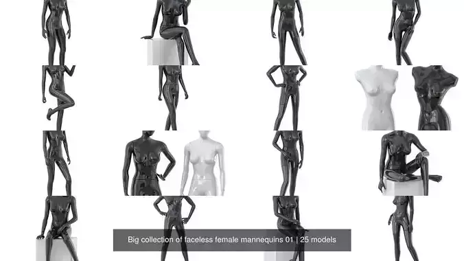 Big collection of faceless female mannequins 01