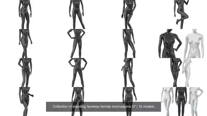 Collection of standing faceless female mannequins 07 