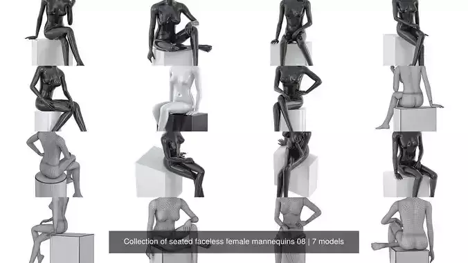 Collection of seated faceless female mannequins 08 