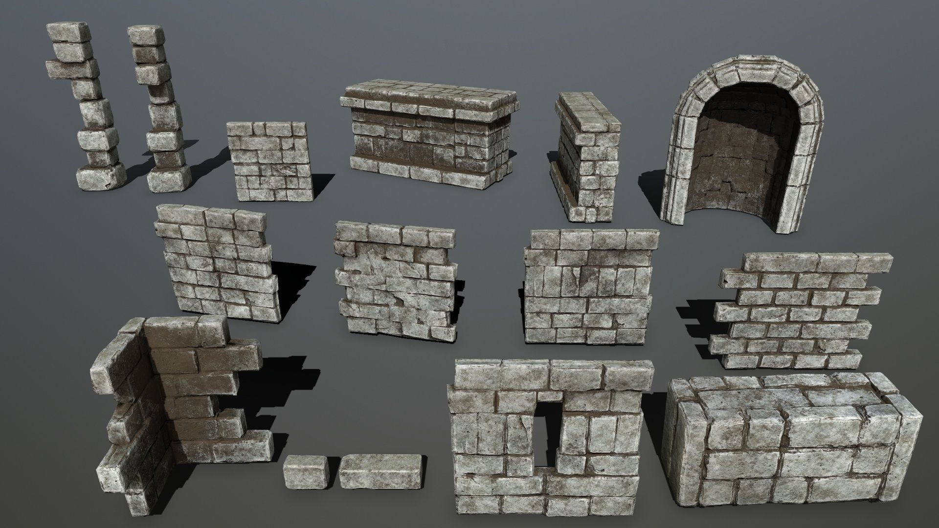 old ruin set Low-poly 3D model_9