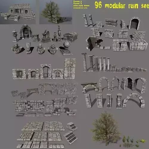 old ruin set Low-poly 3D model