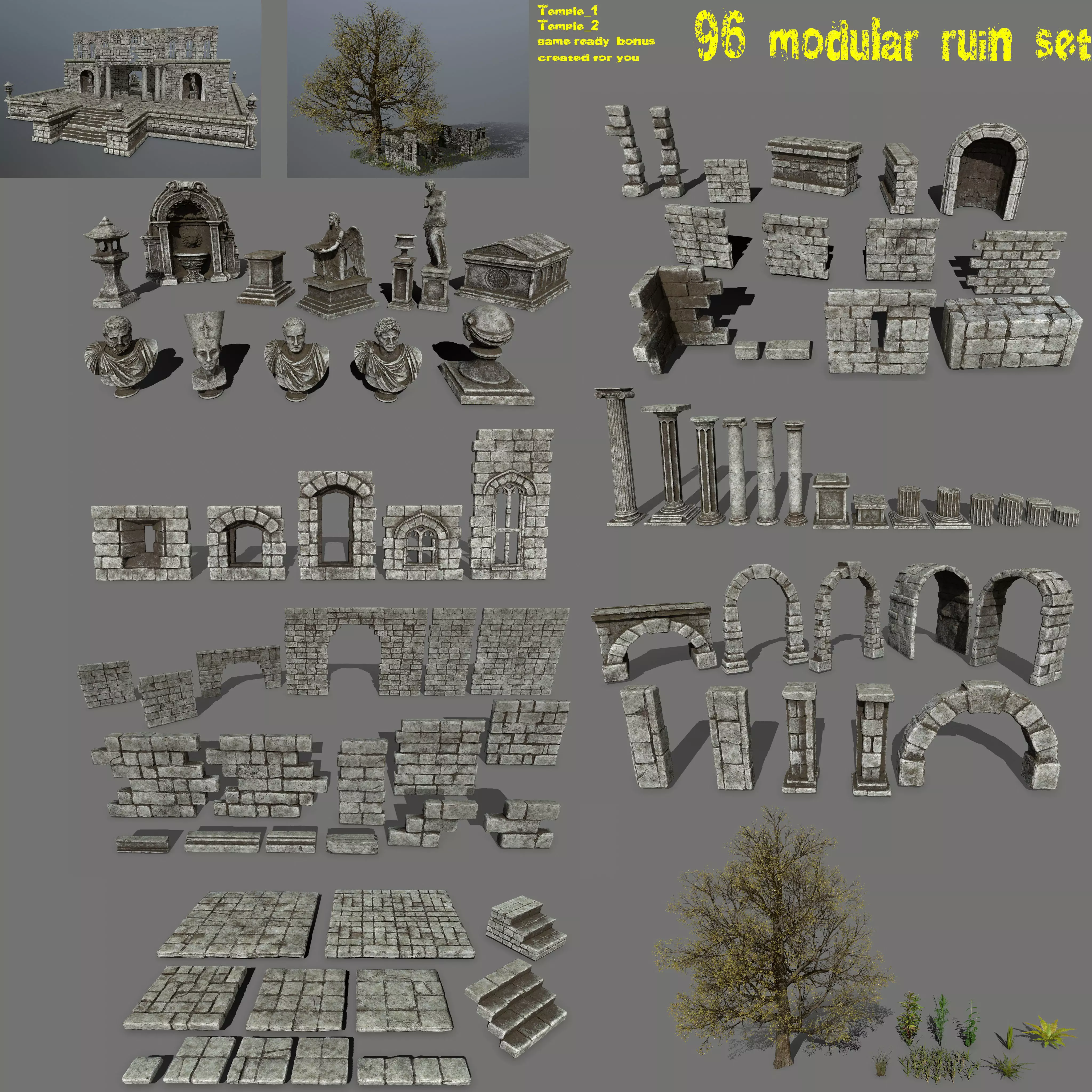 old ruin set Low-poly 3D model_0