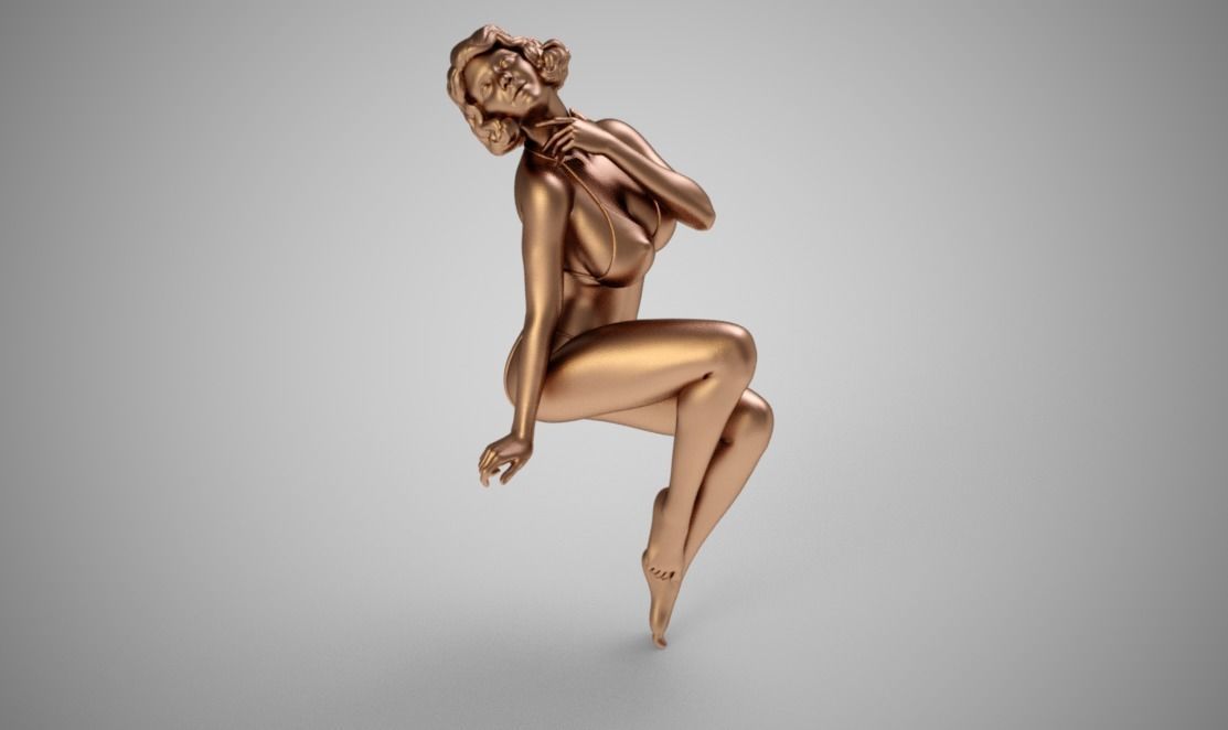 Seductress golden nude woman 3D print model_5