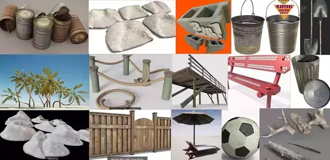 beach props - low-poly  3D Model Collection