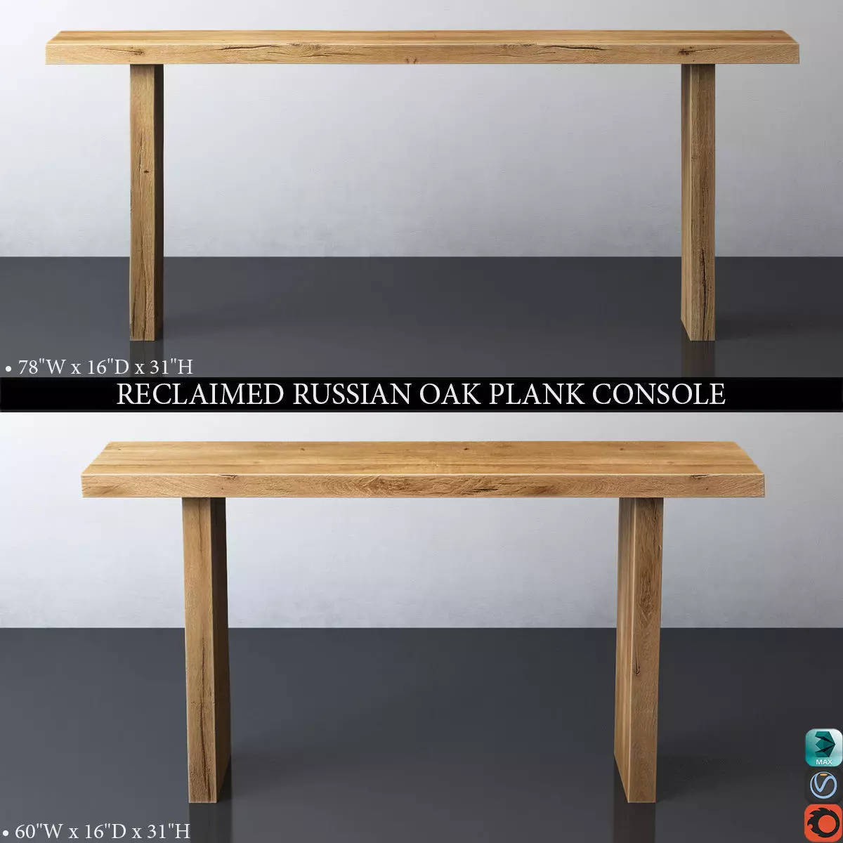 RH RECLAIMED RUSSIAN OAK PLANK CONSOLE 3D model_0