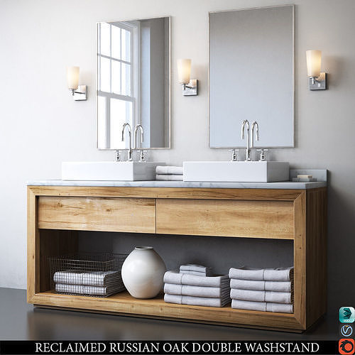 RECLAIMED RUSSIAN OAK DOUBLE WASHSTAND 3D model