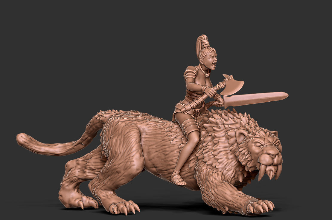 Smilodon rider - 35mm scale 3D print model_3