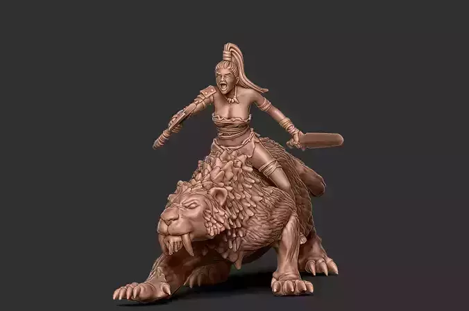Smilodon rider - 35mm scale