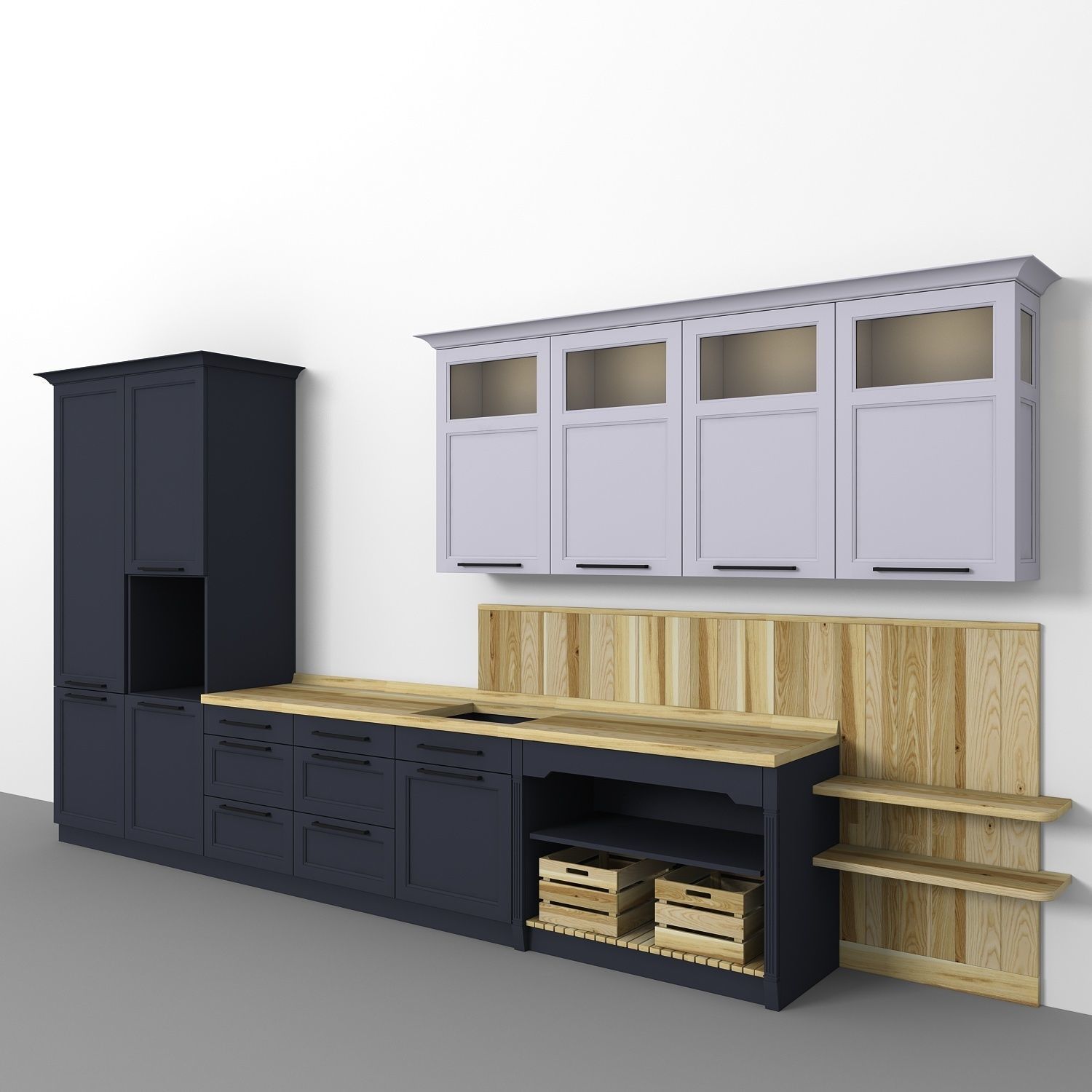 Kitchen with cabinets and drawers 3D model_1