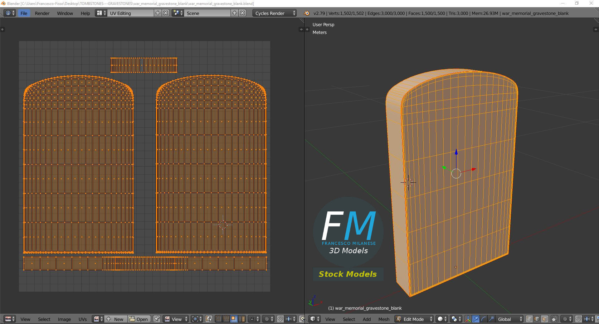 War memorial gravestone - blank 3D model_10