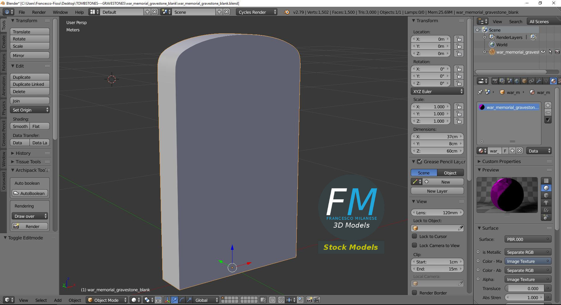 War memorial gravestone - blank 3D model_9