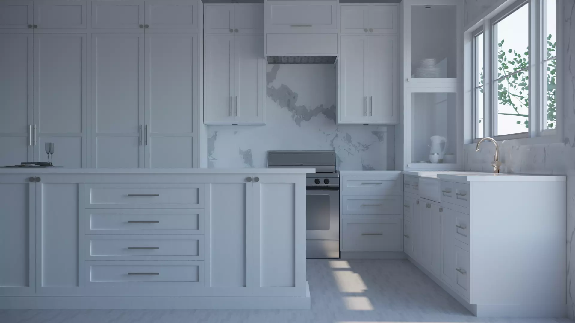 Kitchen with marble counter tops Free 3D model