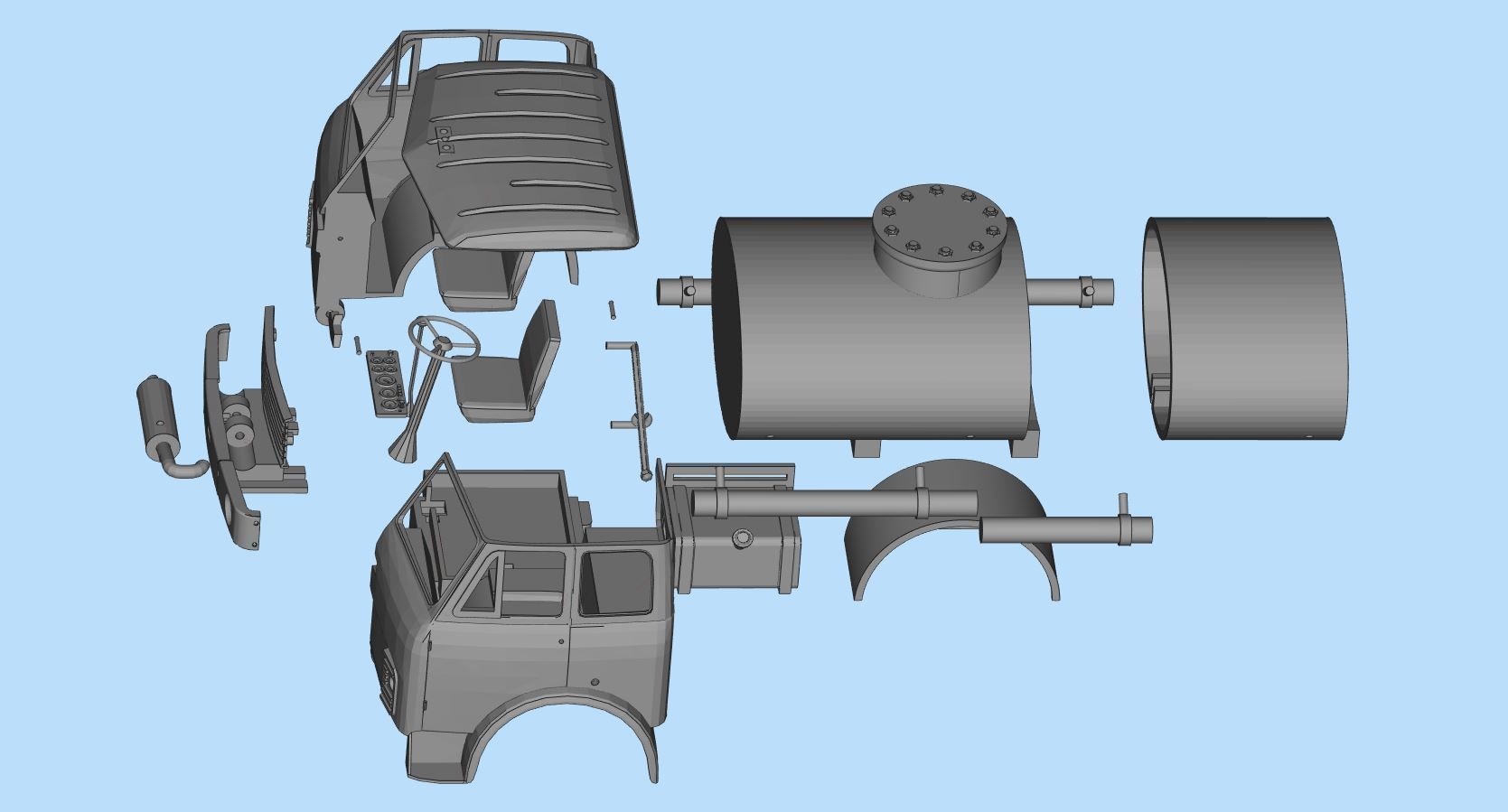 Printable stl MAZ 500 Soviet Truck Printable Body Car scale  3D print model_12
