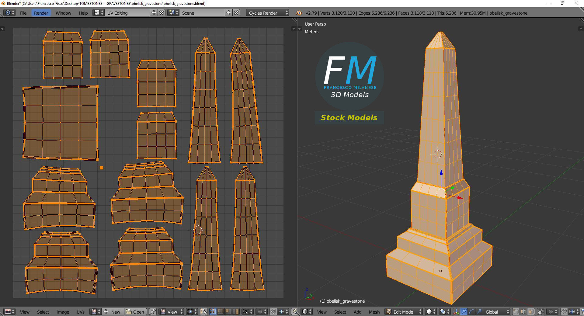 Obelisk gravestone 3D model_10