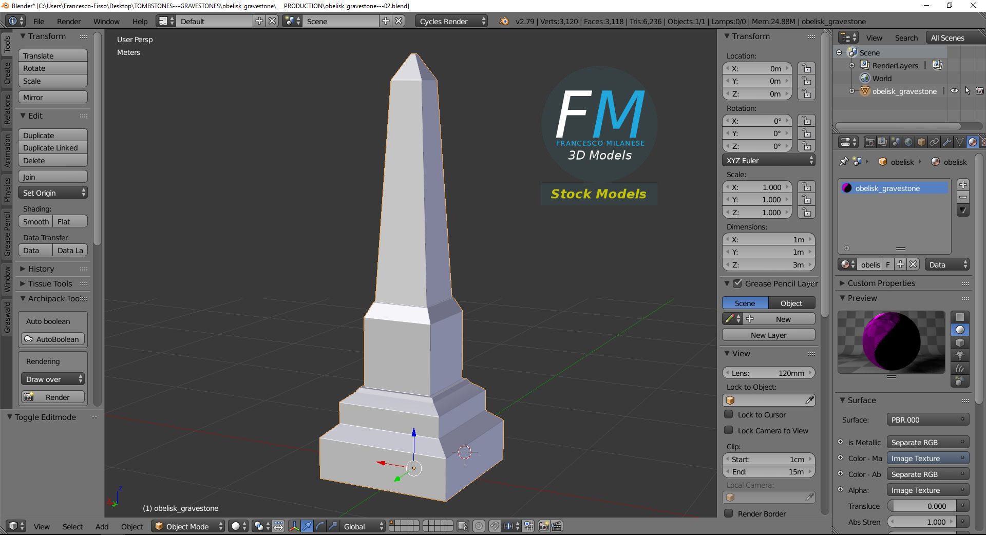 Obelisk gravestone 3D model_9