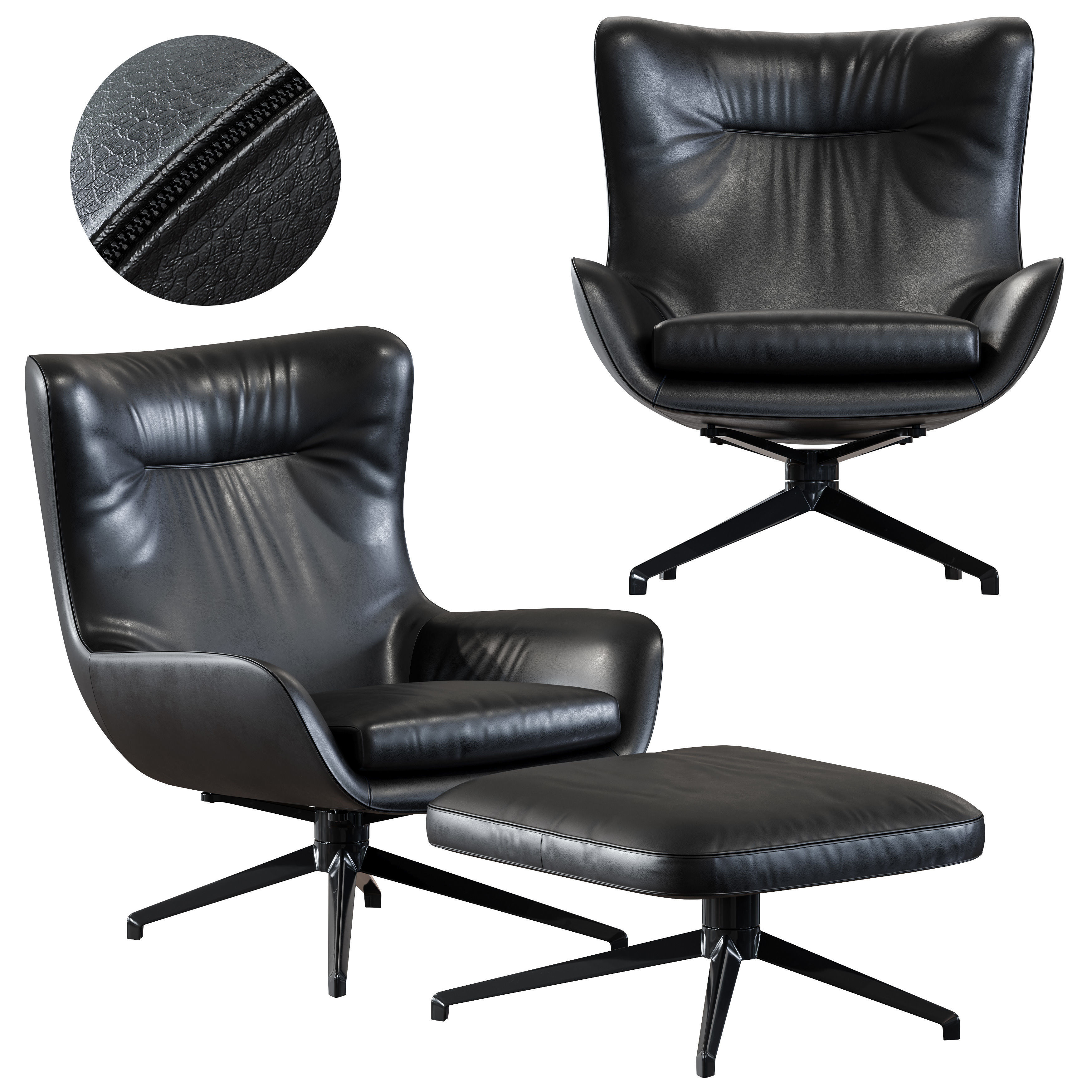 Minotti Jensen Armchair with Ottoman 3D model_0