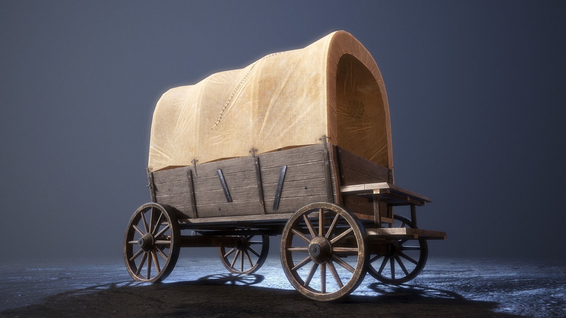 western style cart wagon Low-poly 3D model_3