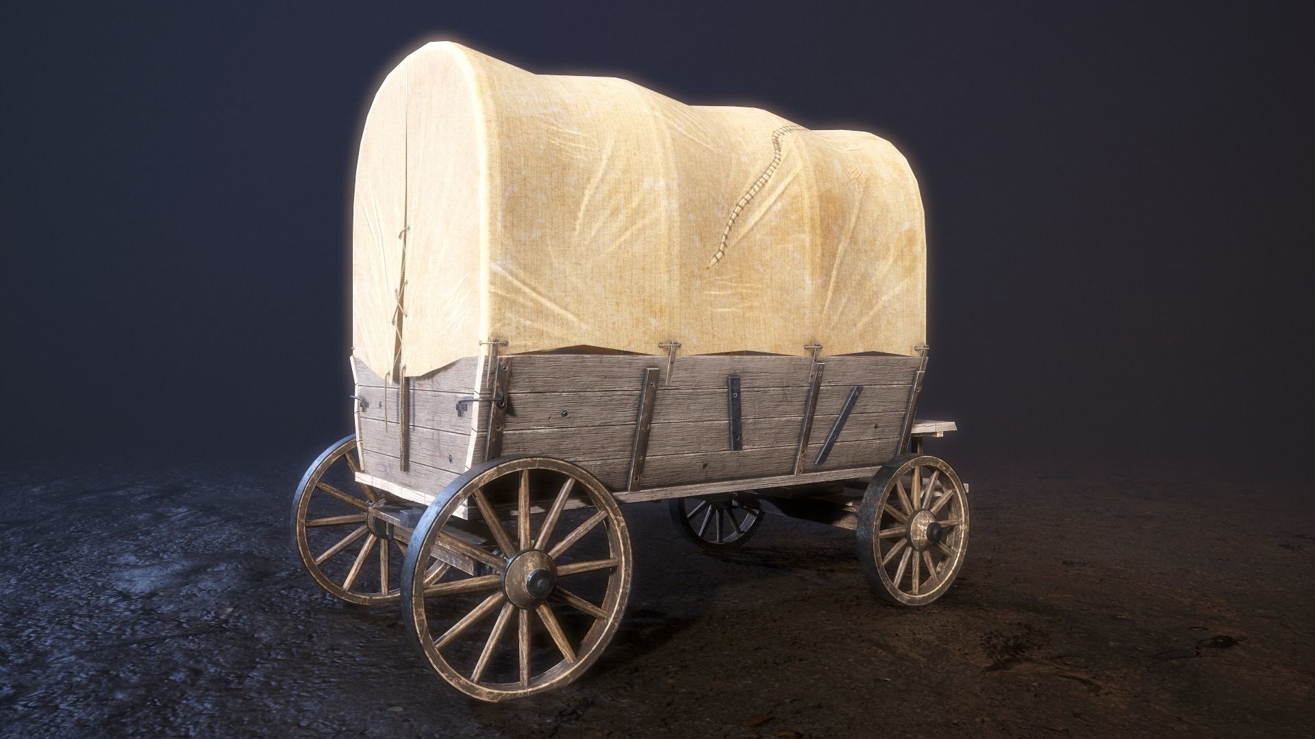 western style cart wagon Low-poly 3D model_2