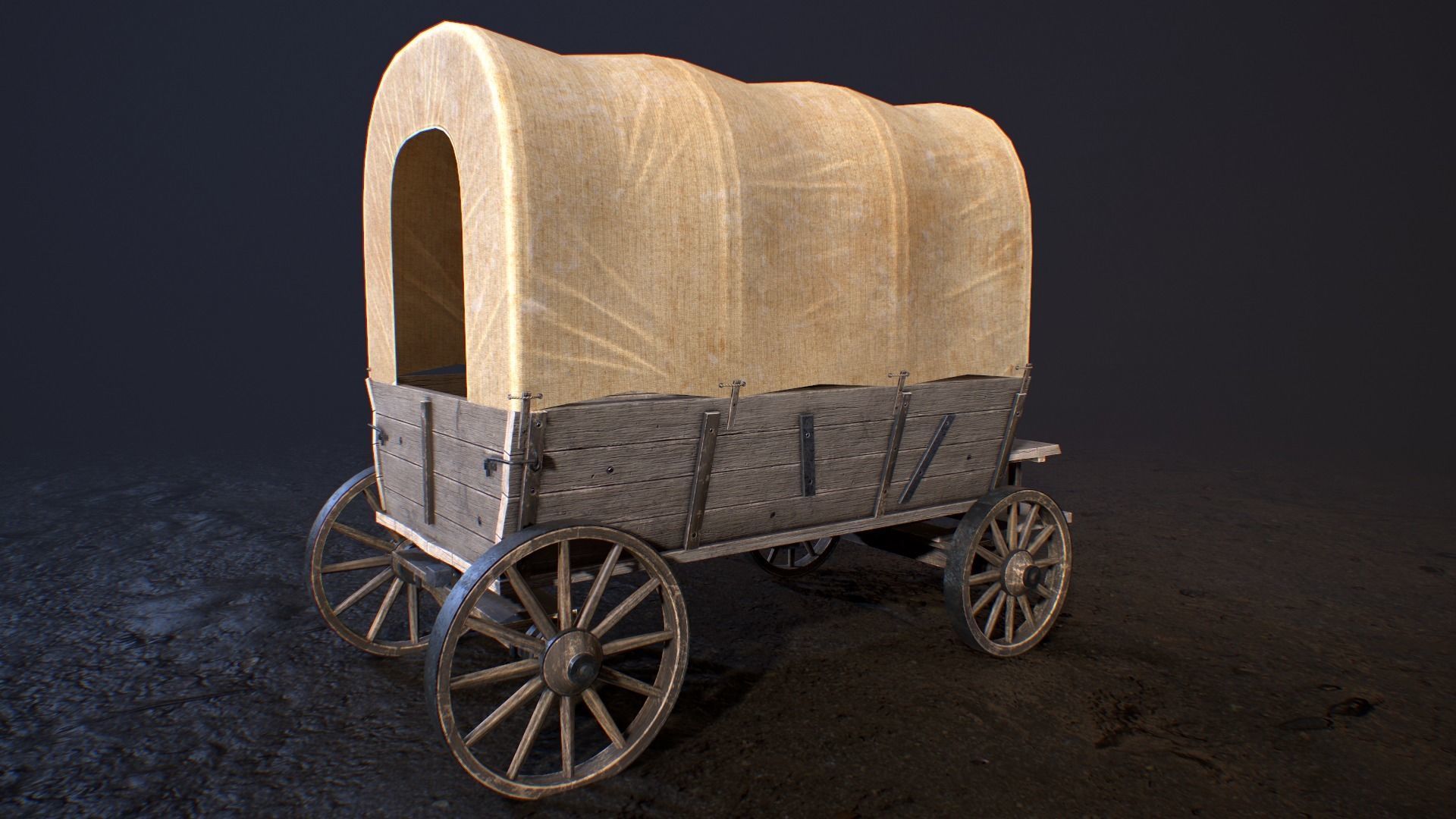 western style cart wagon Low-poly 3D model_6