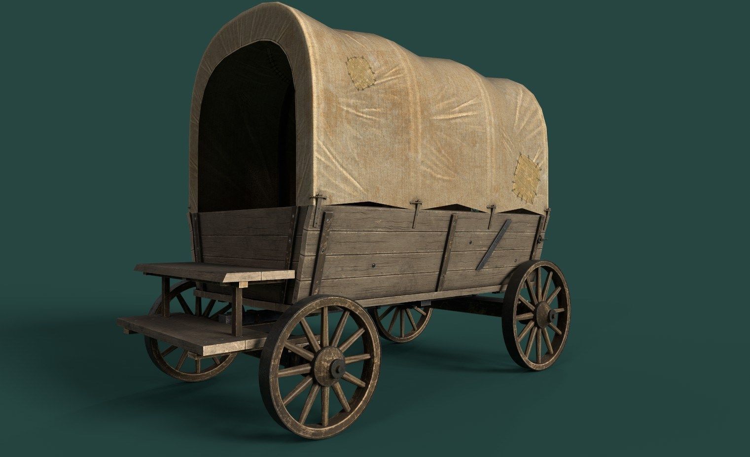 western style cart wagon Low-poly 3D model_8