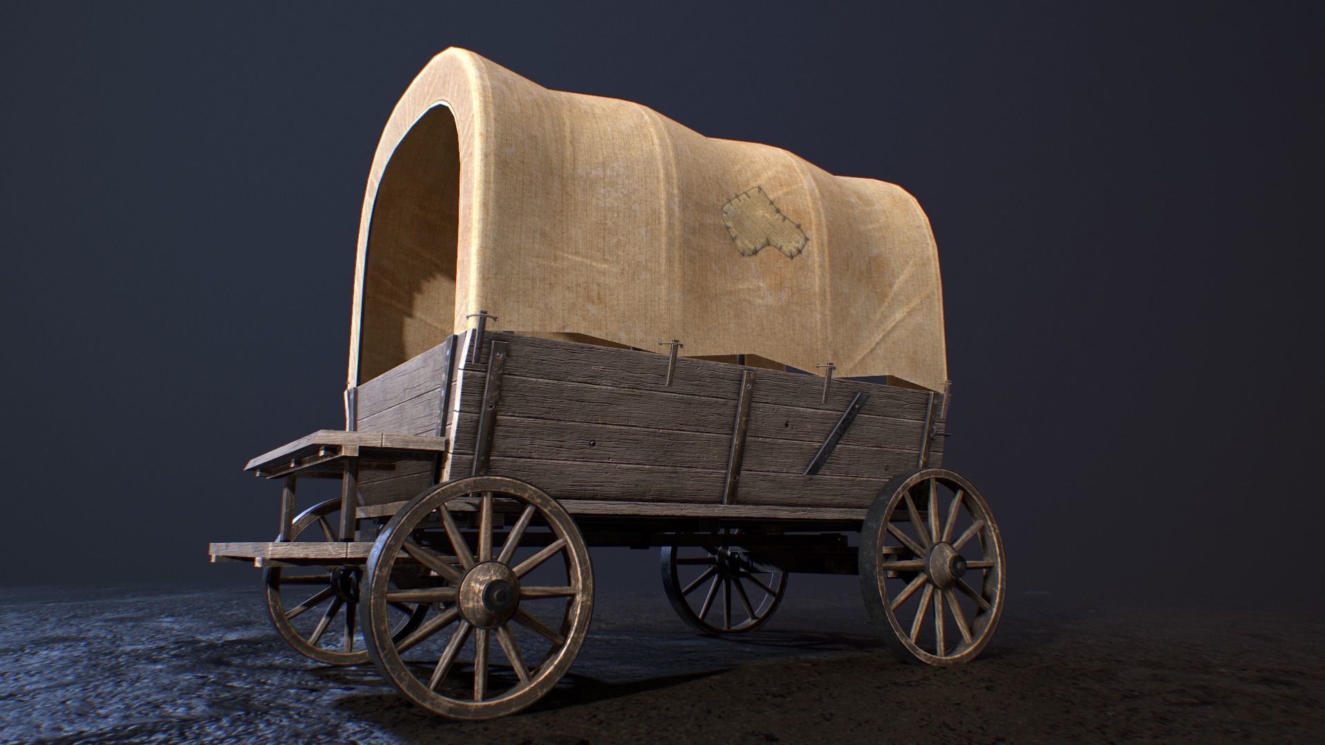 western style cart wagon Low-poly 3D model_7