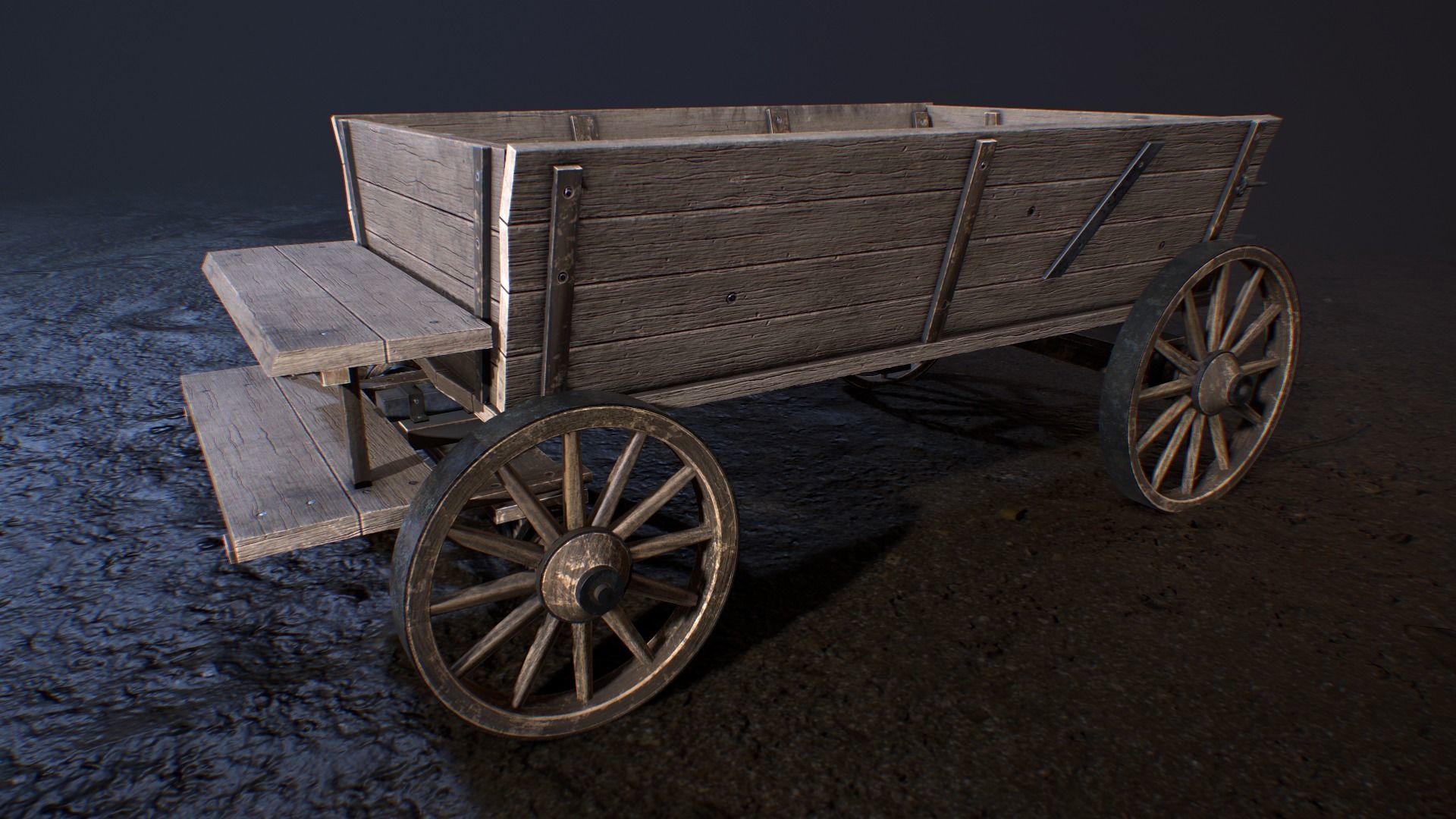western style cart wagon Low-poly 3D model_4