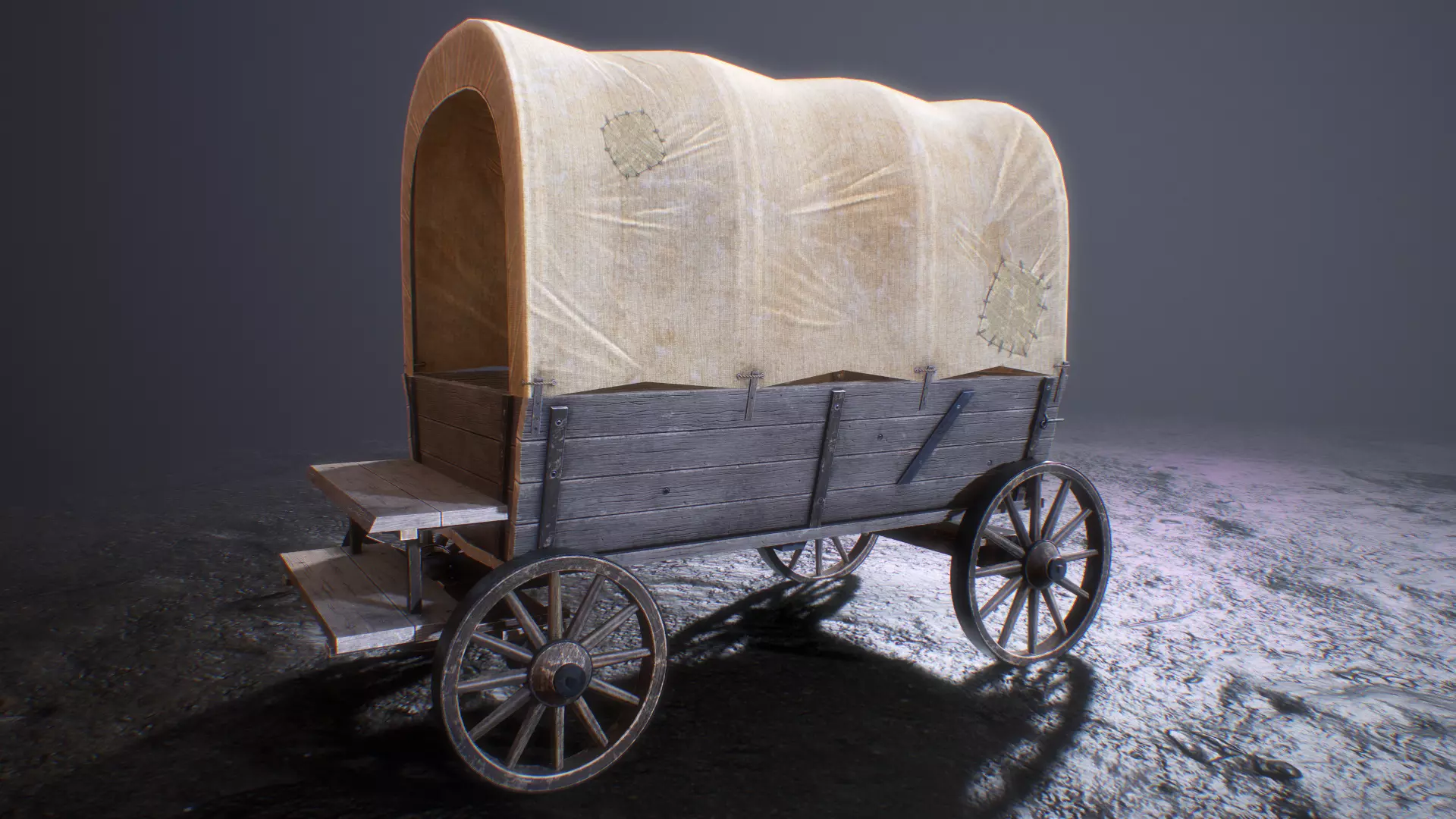 western style cart wagon Low-poly 3D model_0