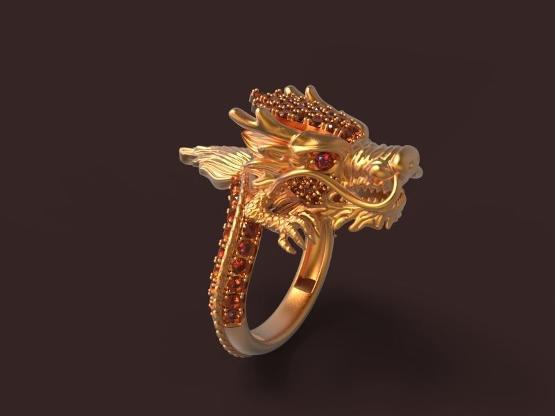 dragon-02 gold dragon head ring 3D print model_1
