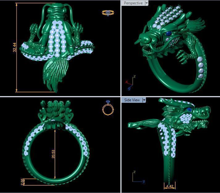 dragon-02 gold dragon head ring 3D print model_4