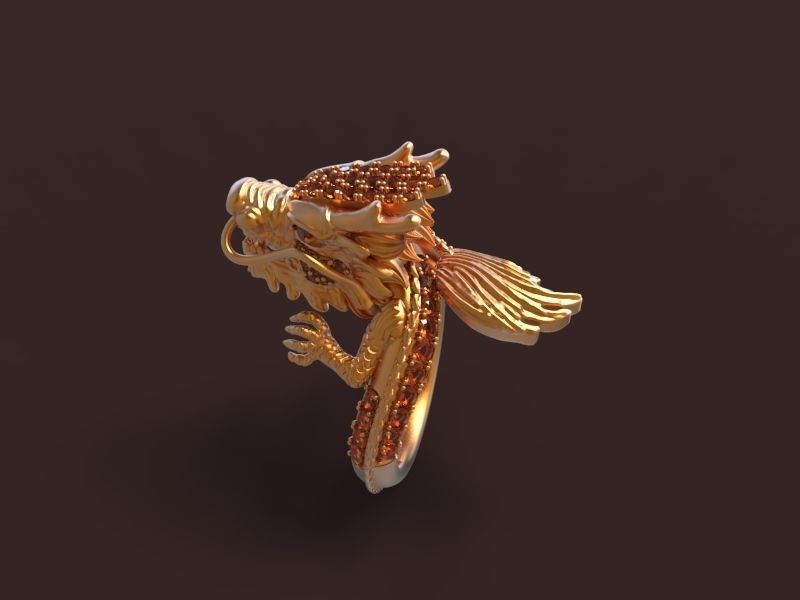 dragon-02 gold dragon head ring 3D print model_2