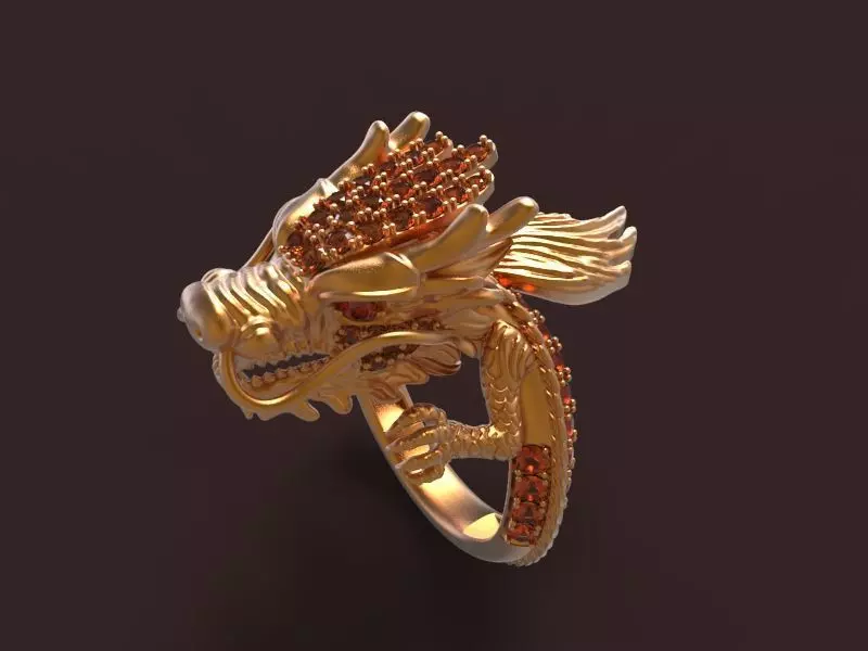 dragon-02 gold dragon head ring 3D print model_0