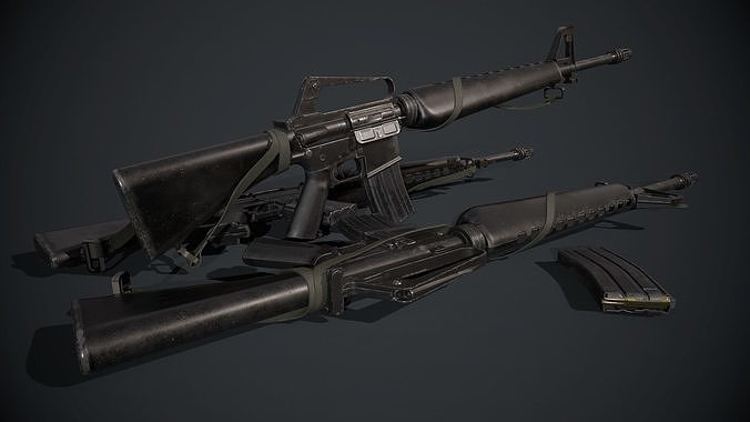 M16A1 two rifles Low-poly 3D model