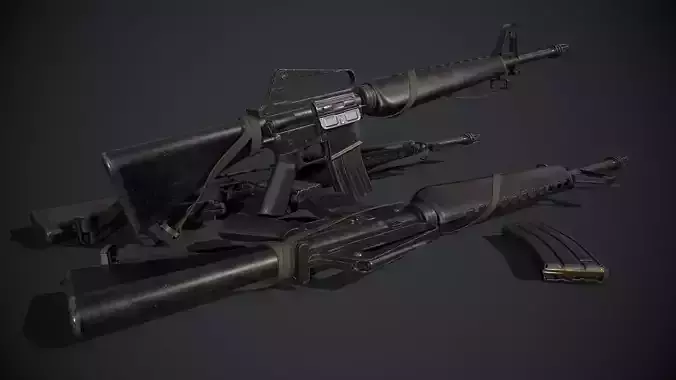 M16A1 two rifles Low-poly 3D model