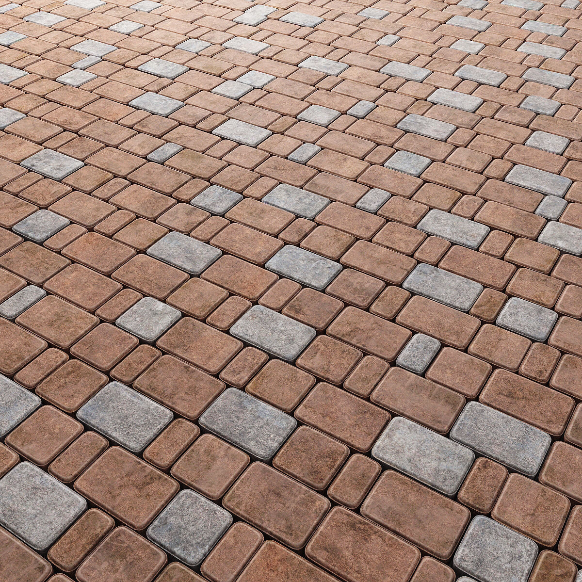 Paving stone red and gray 3D model_2