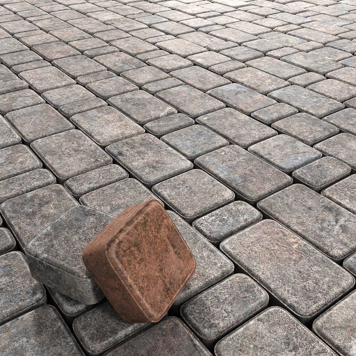 Paving stone red and gray 3D model_1