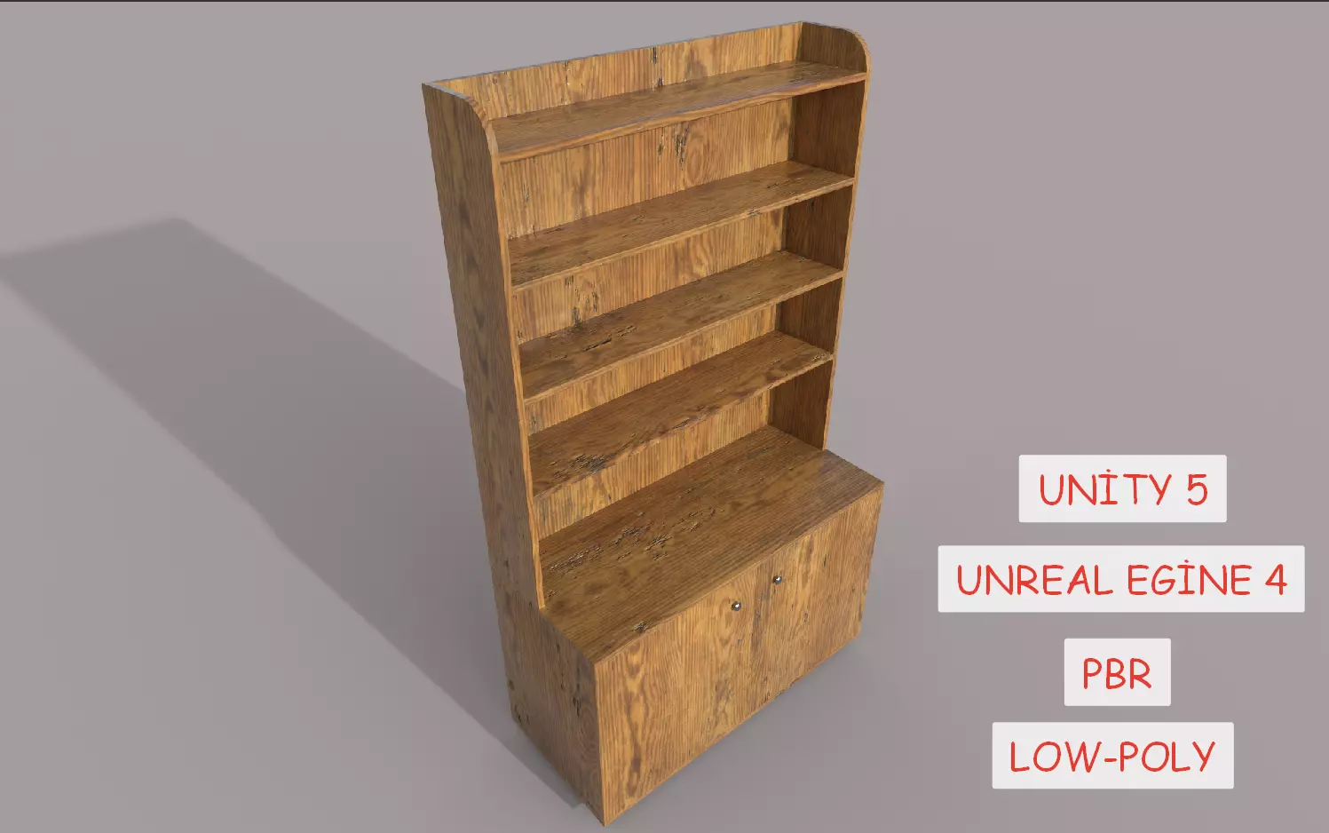 Old Wooden Cabinet Low-poly 3D model_0