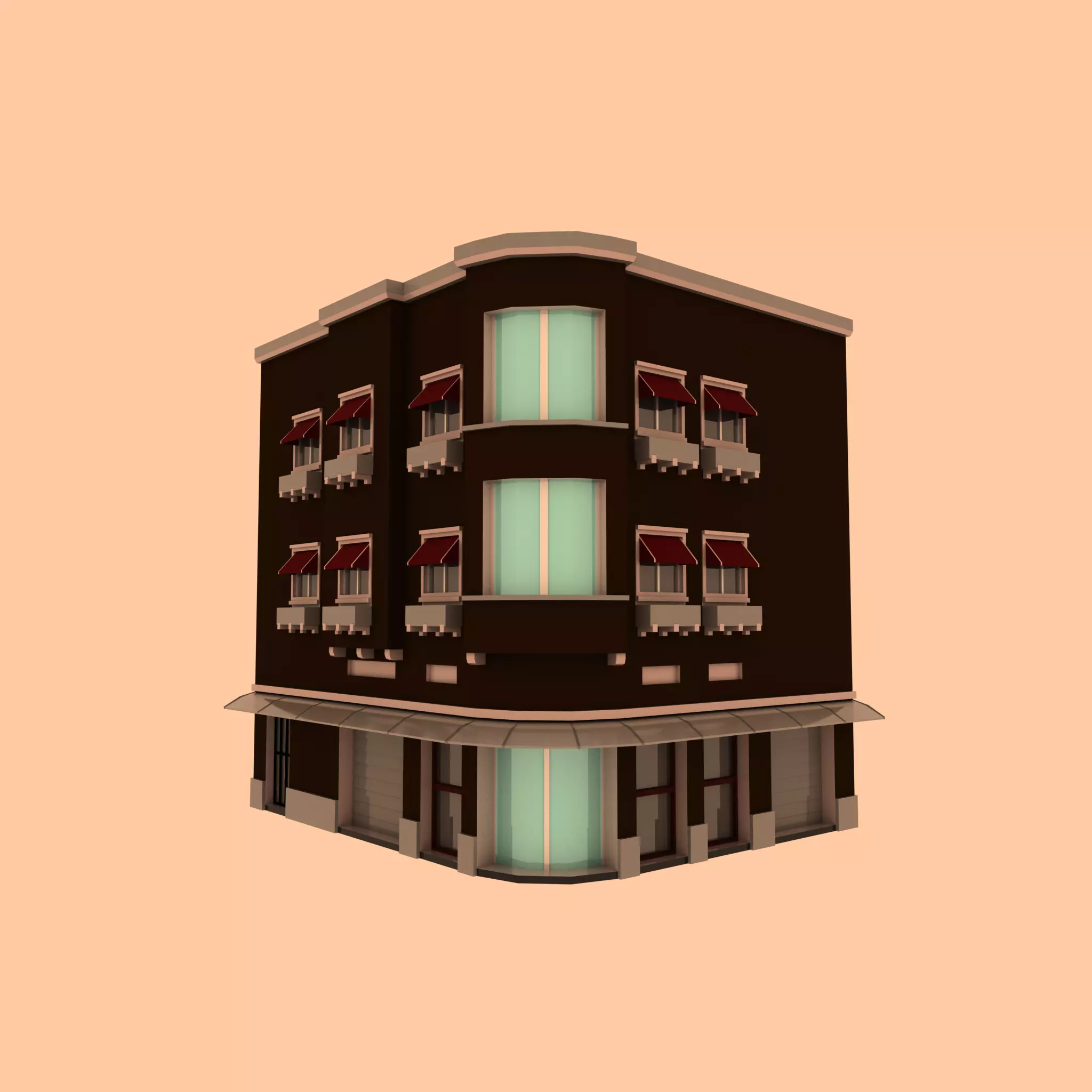 Building with windows and balconies Free low-poly 3D model
