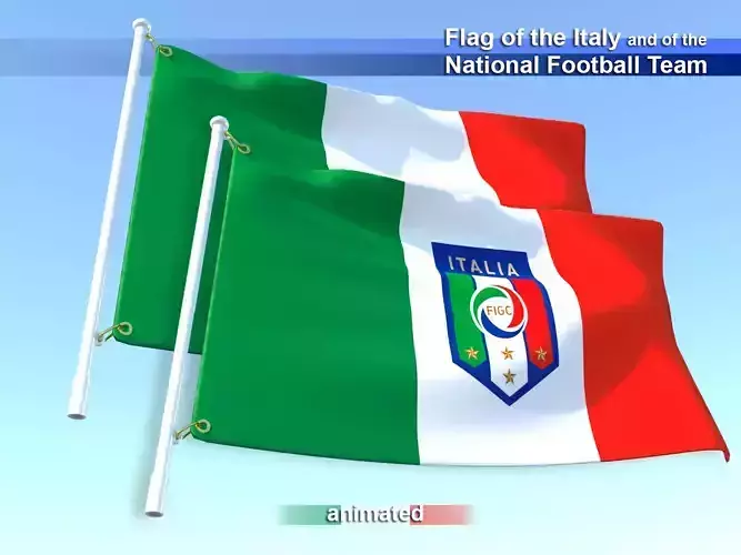 Flag of the Italy and of the National Football Team Low-poly 3D model