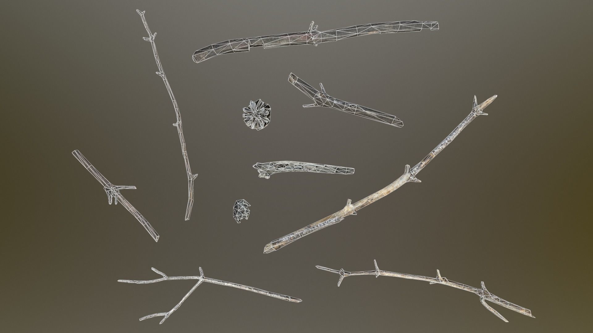 Pine Twigs and Cones Low-poly 3D model_6