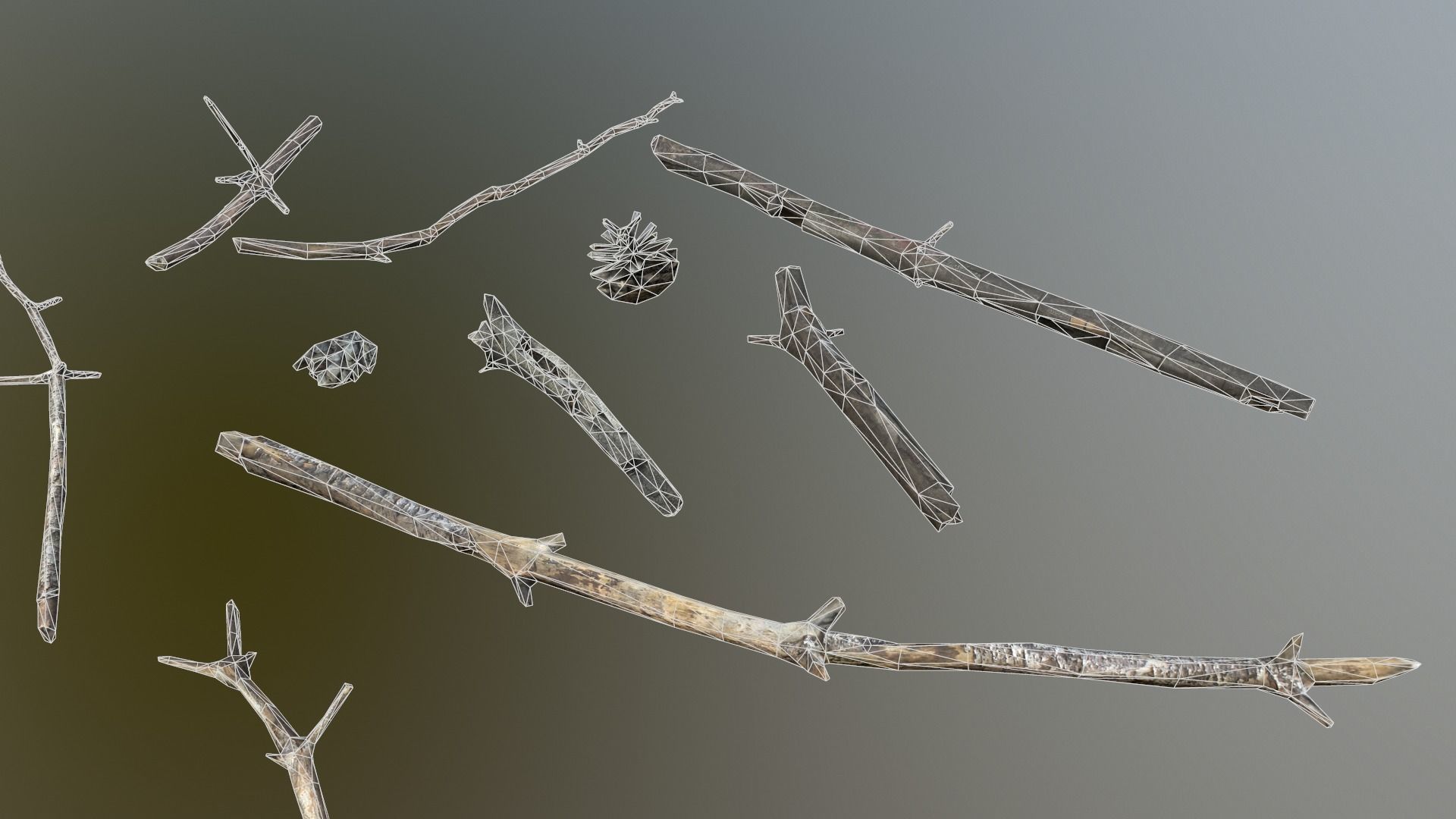 Pine Twigs and Cones Low-poly 3D model_5