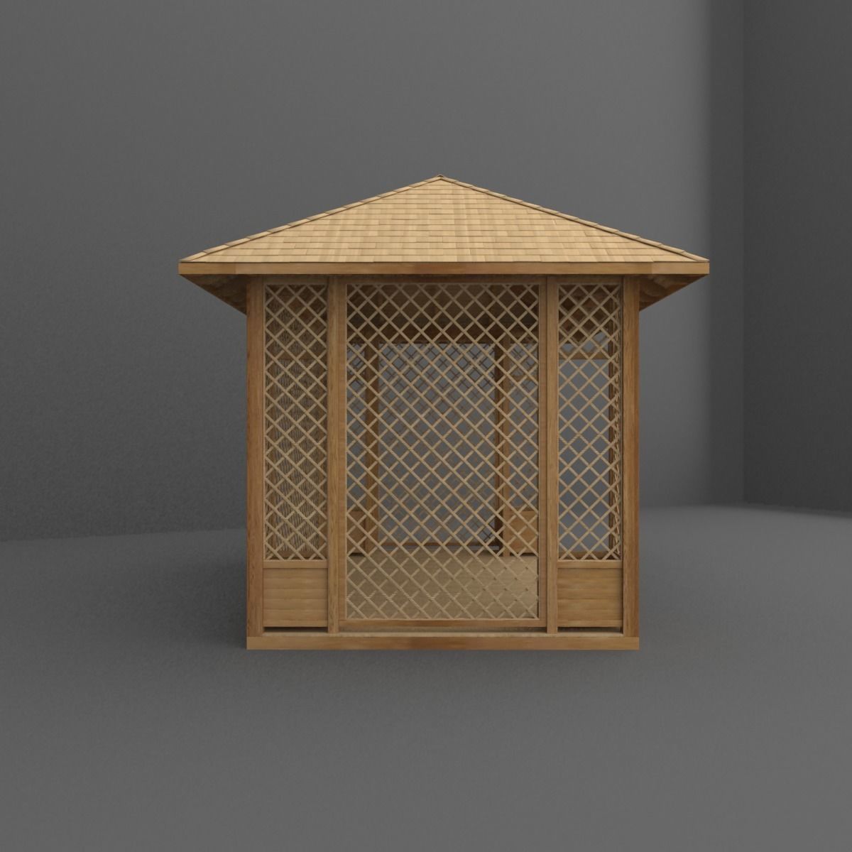 gazebo wooden 3D model_2