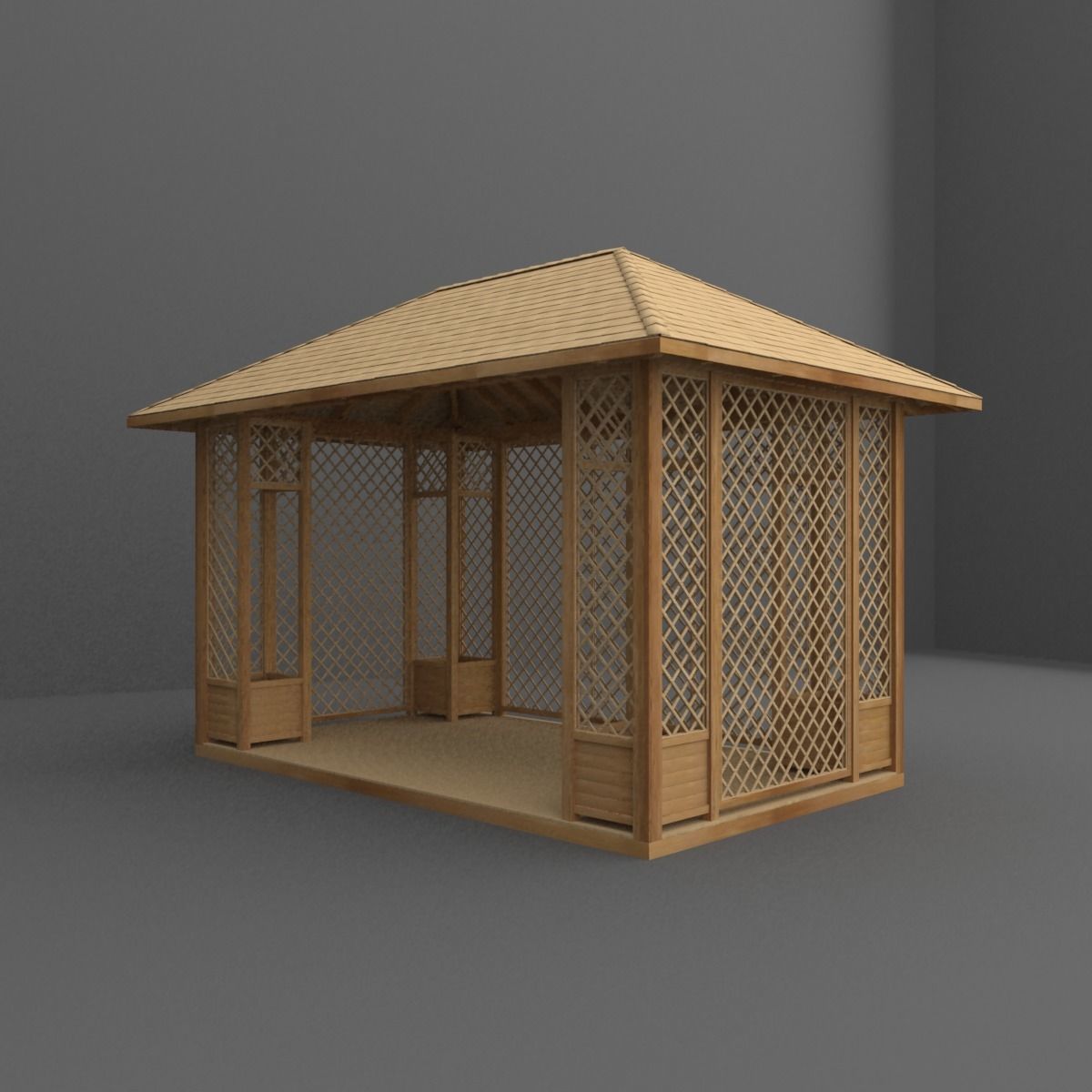 gazebo wooden 3D model_7