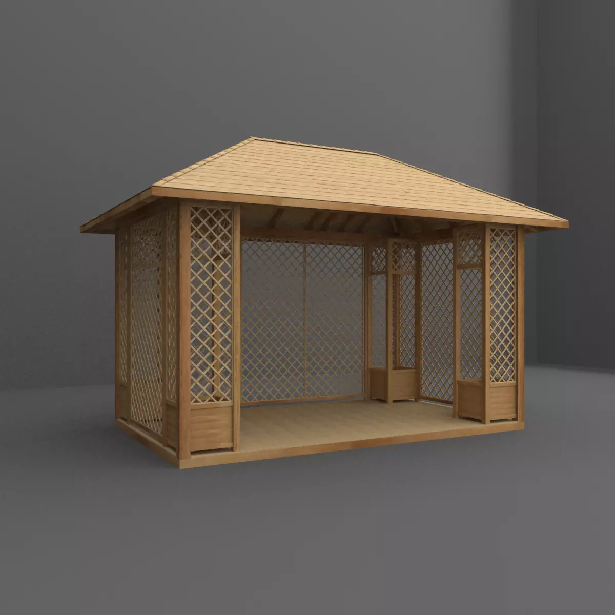 gazebo wooden 3D model_0