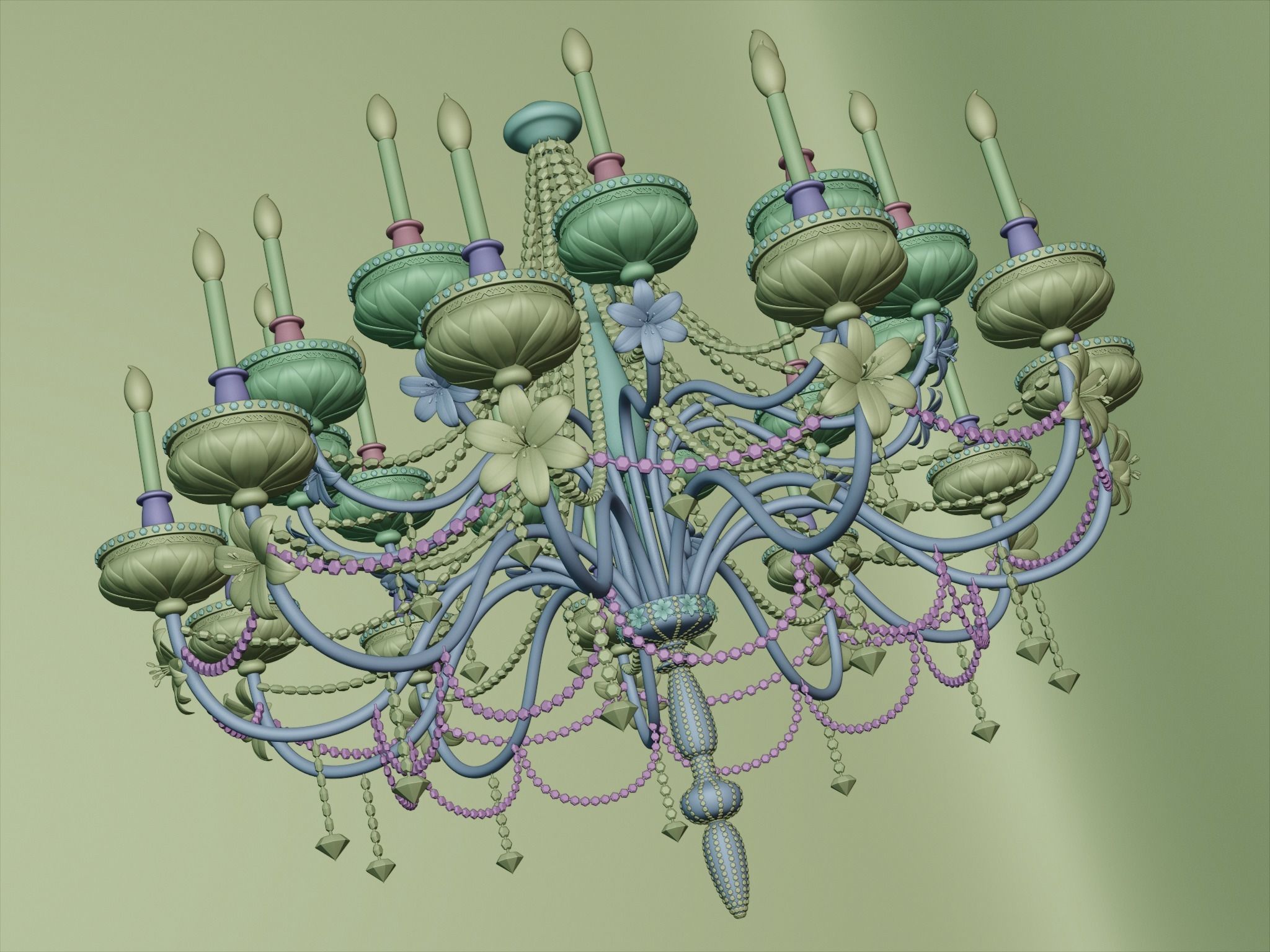 Ornate Floral Chandelier 3D model_7