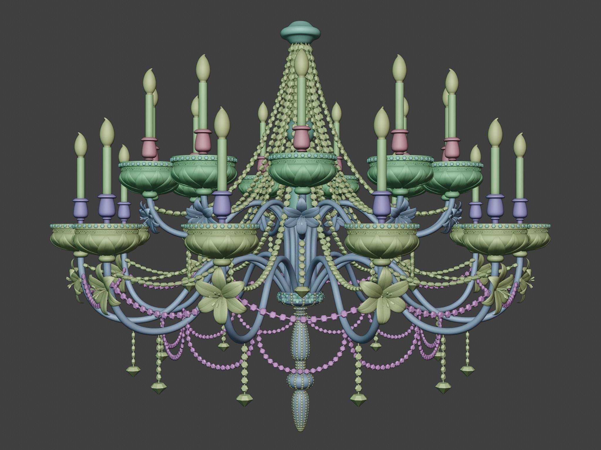 Ornate Floral Chandelier 3D model_6
