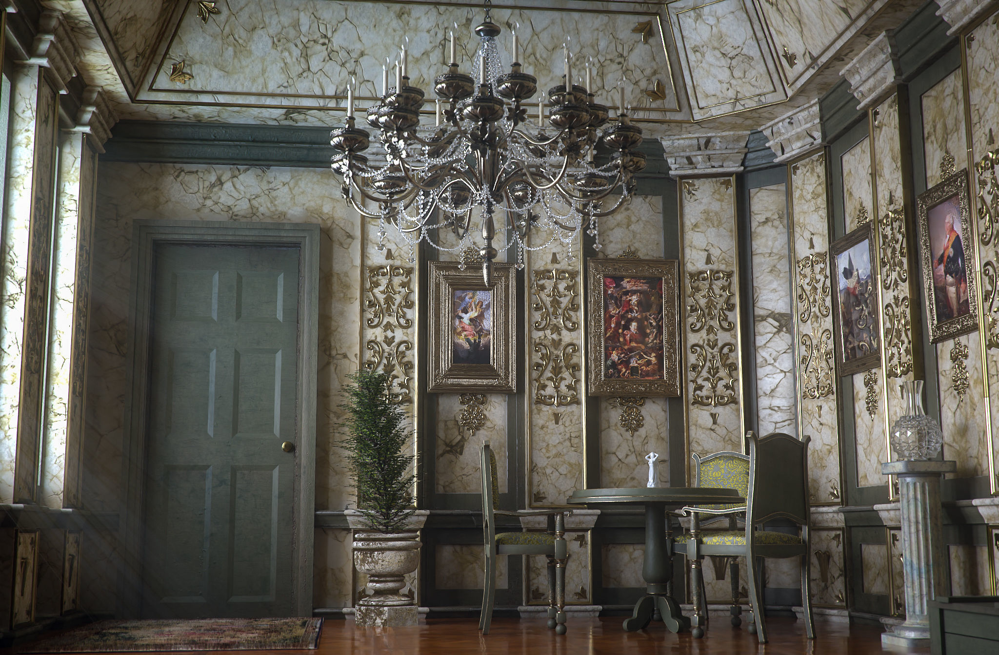 Ornate Floral Chandelier 3D model_5