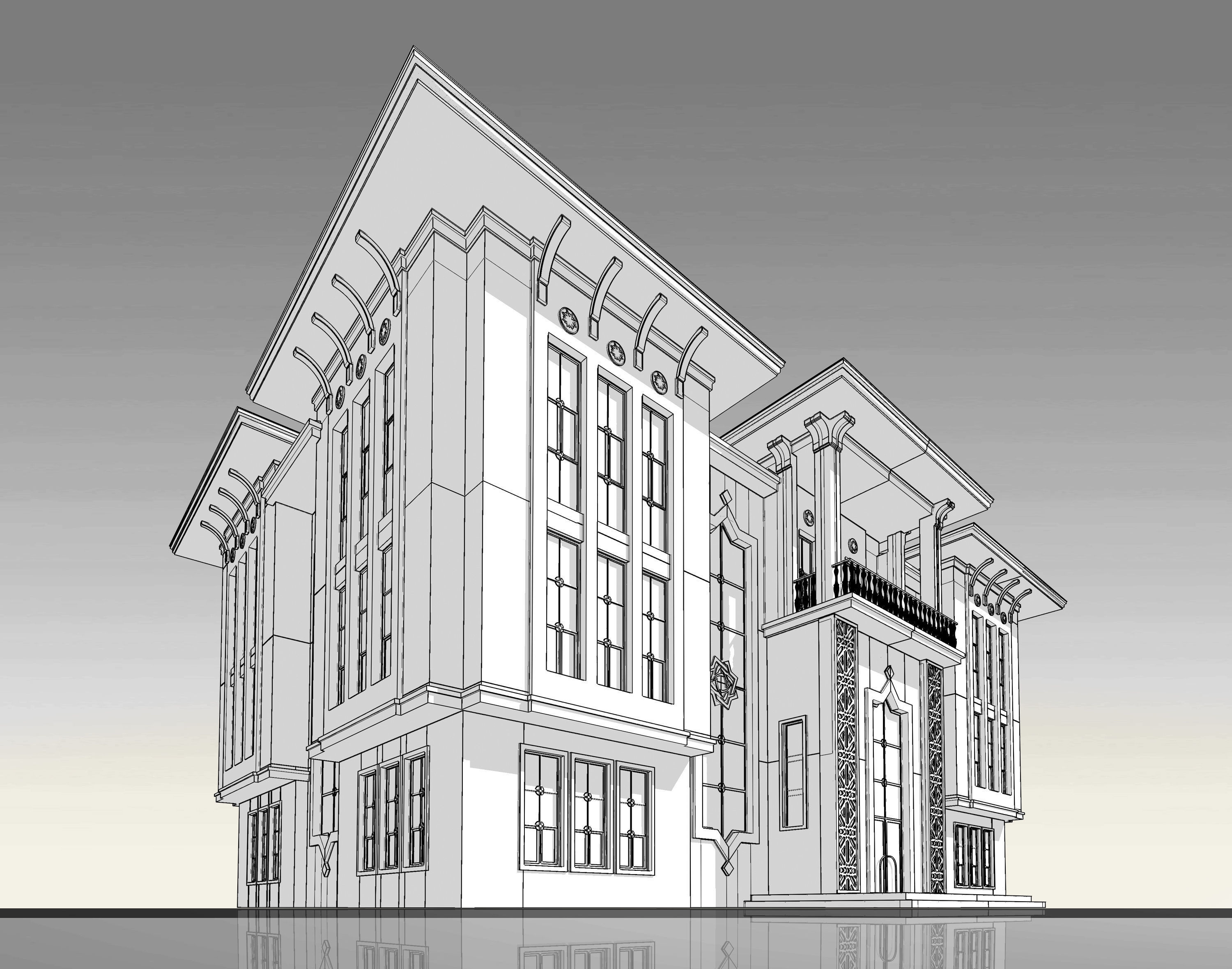 Old House Architectural 3d Model with Render Scene Low-poly 3D model_2