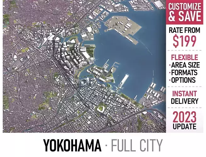Yokohama - 3D City Model Low-poly 3D model