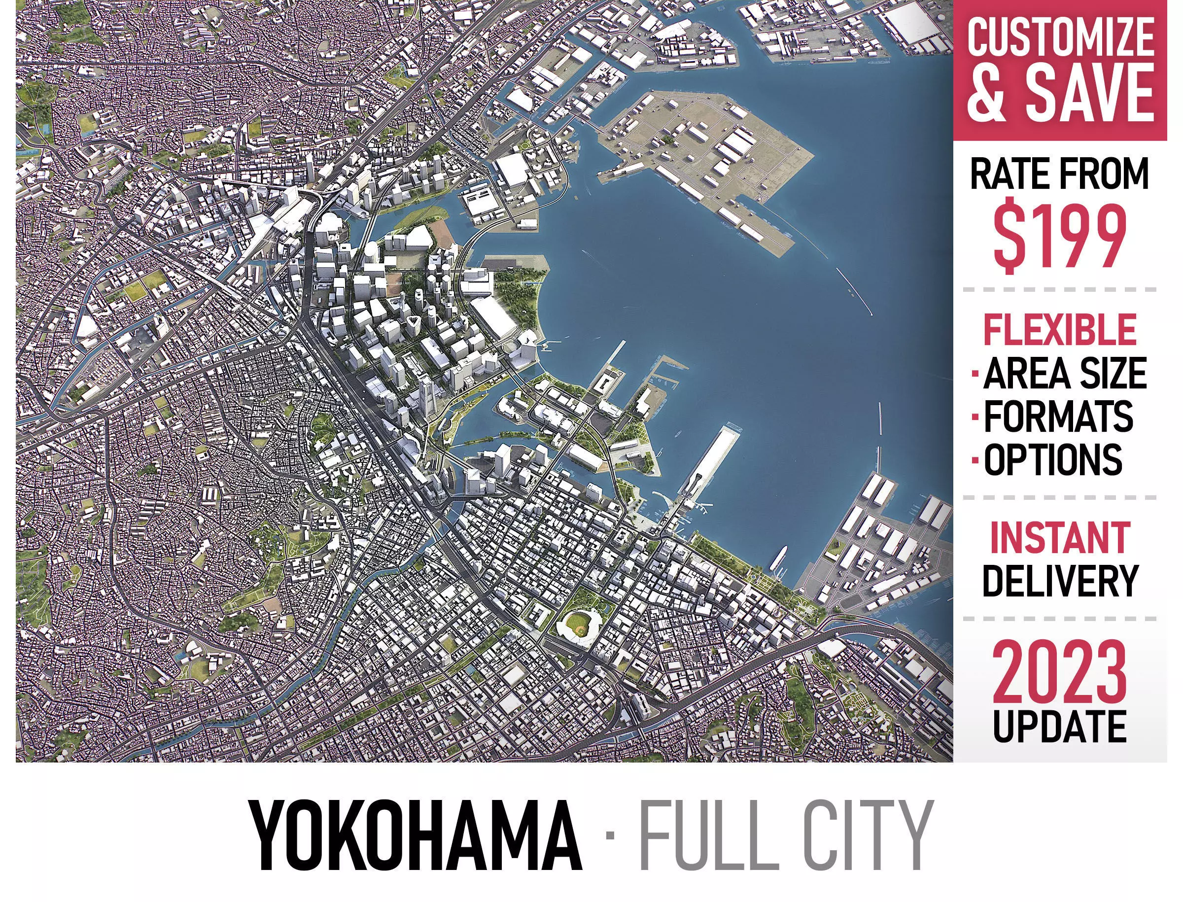 Yokohama - 3D City Model Low-poly 3D model_0