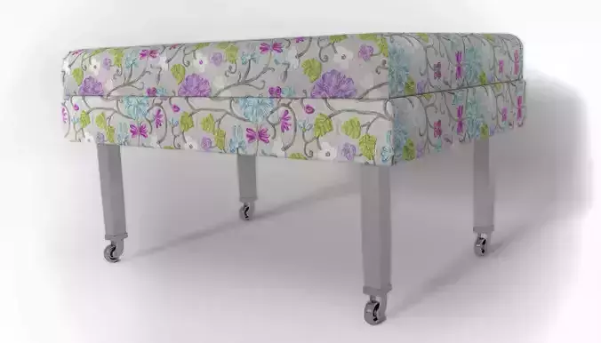 Ottoman stool with floral pattern on wheels
